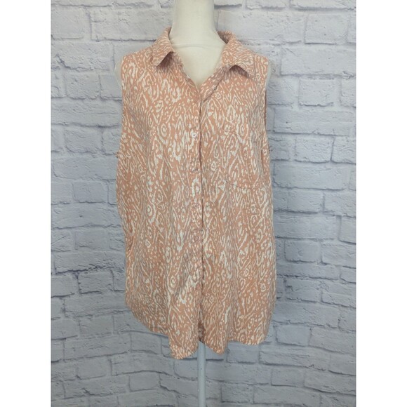 Eco Threads Linen Blend Button Up Sleeveless Blouse XL Dusty Coral Tunic - Picture 1 of 7
